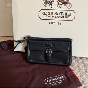 Coach black leather wristlet